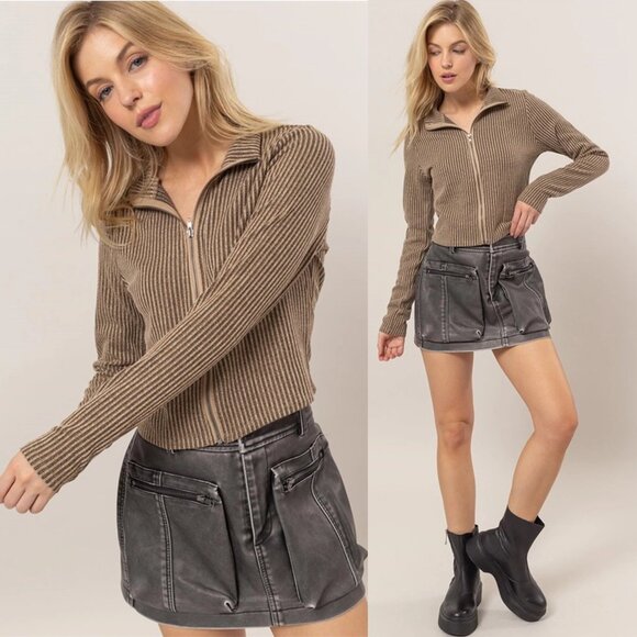 Carla Striped Zip-Up Knit Top - Picture 1 of 9